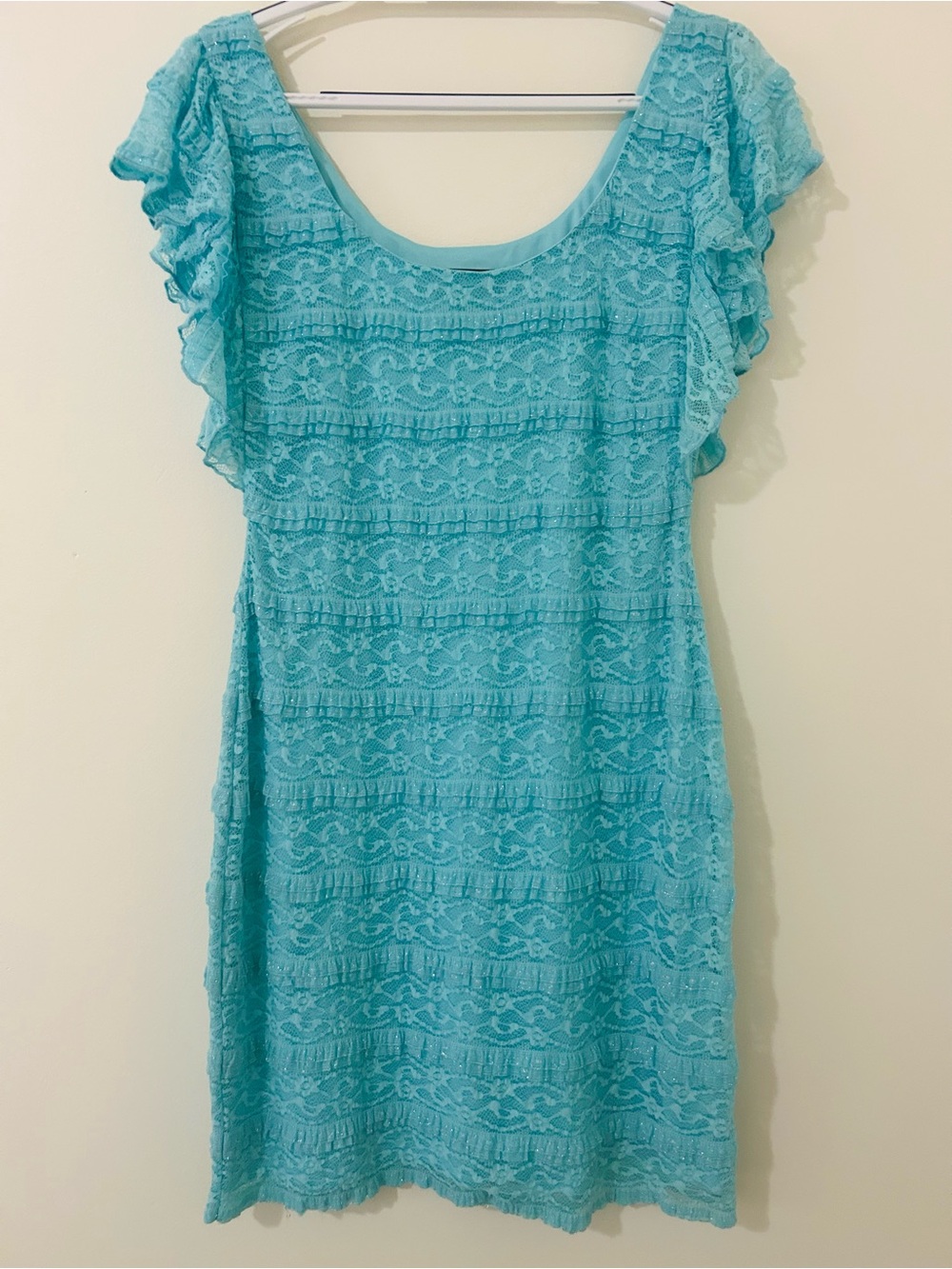GUESS Turquoise Tiered Lace Flutter Sleeve Dress Sz 10